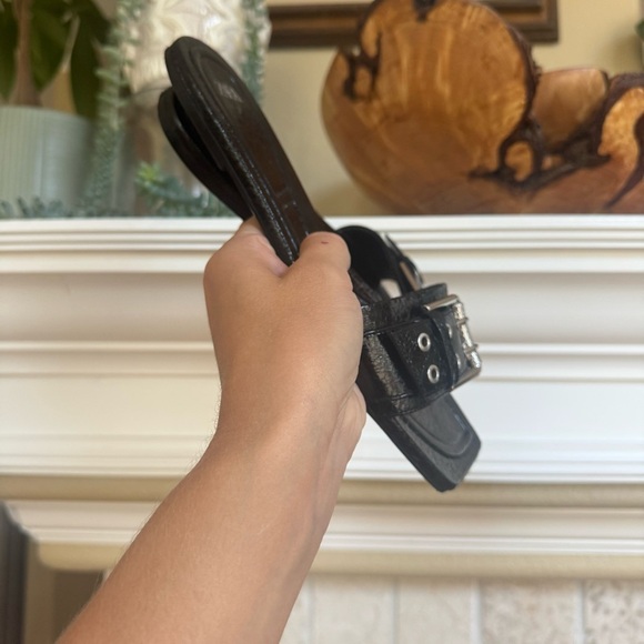 Zara Black Chunky Silver Buckle Hardware Edgy Slip on Slide Size 37/6.5 - Picture 3 of 7